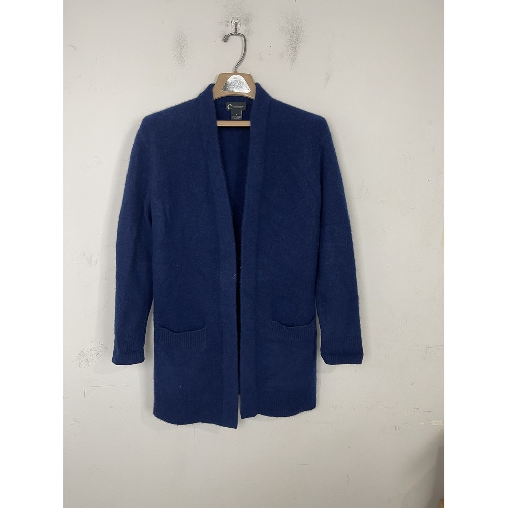 C By Bloomingdale's Cashmere Cardigan Sweater Women's‎ S Blue Open Front Pockets